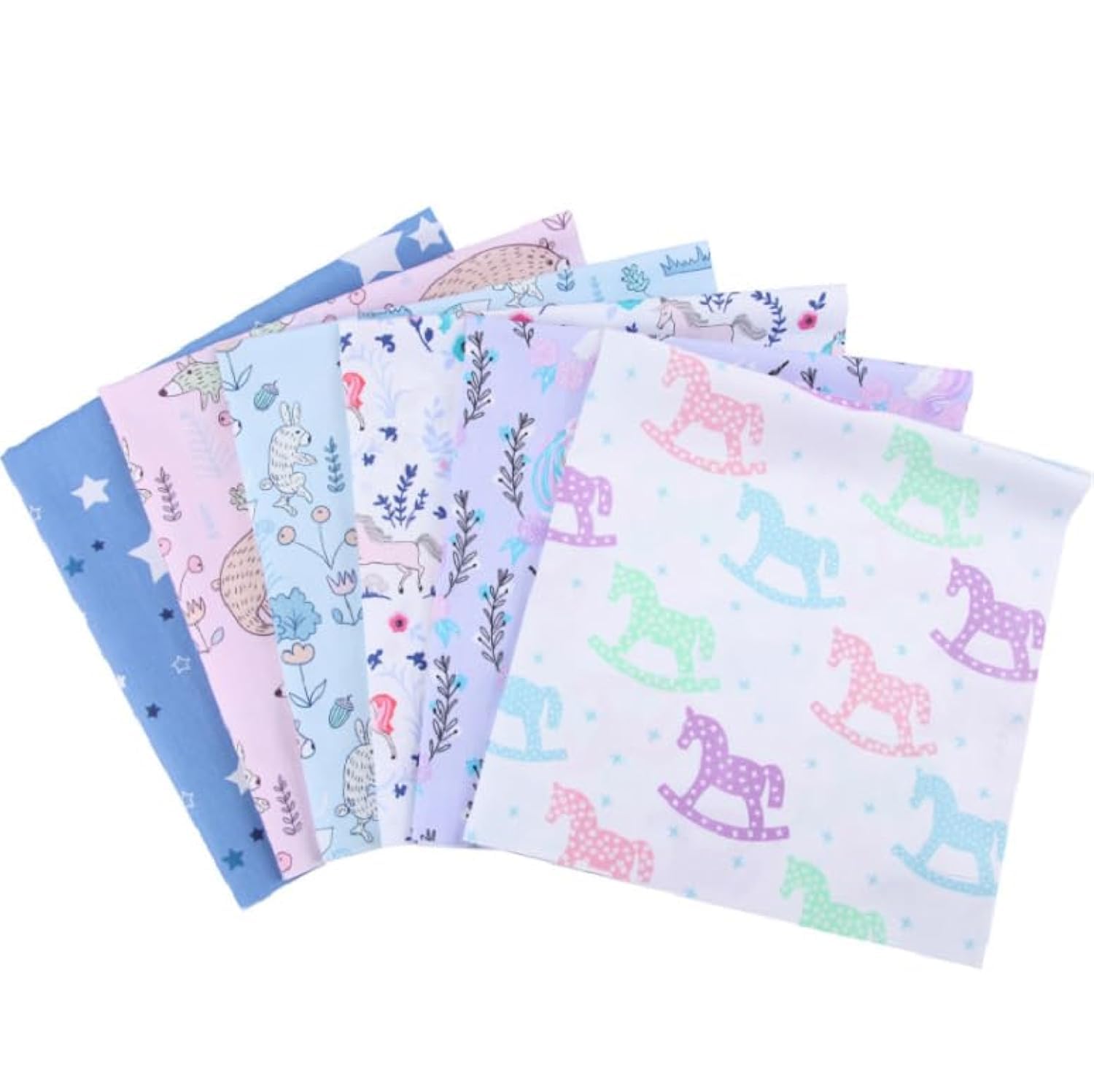 CraftsFabrics 6Pcs Multi-Color Cute Digitally Printed Designs 25x25cm Wide Fat Quarters Bundle 100% Cotton Precut Squares for Quilting, Arts, Crafts, DIY Projects