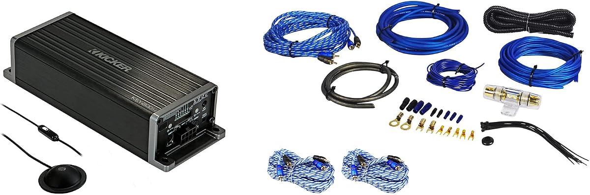 KEY2004 200w 4-Channel Amplifier w/Auto-EQ/Processor Smart Amp 47KEY2004 Bundle with Rockville RTR172 Twisted Pair RCA Cable and RWK81 8 Gauge Amp Installation Kit