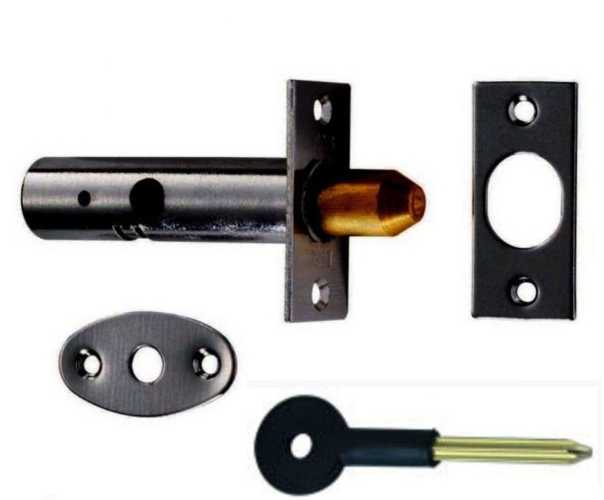 Black Door Security Rack Bolt 60mm Complete with Star Key
