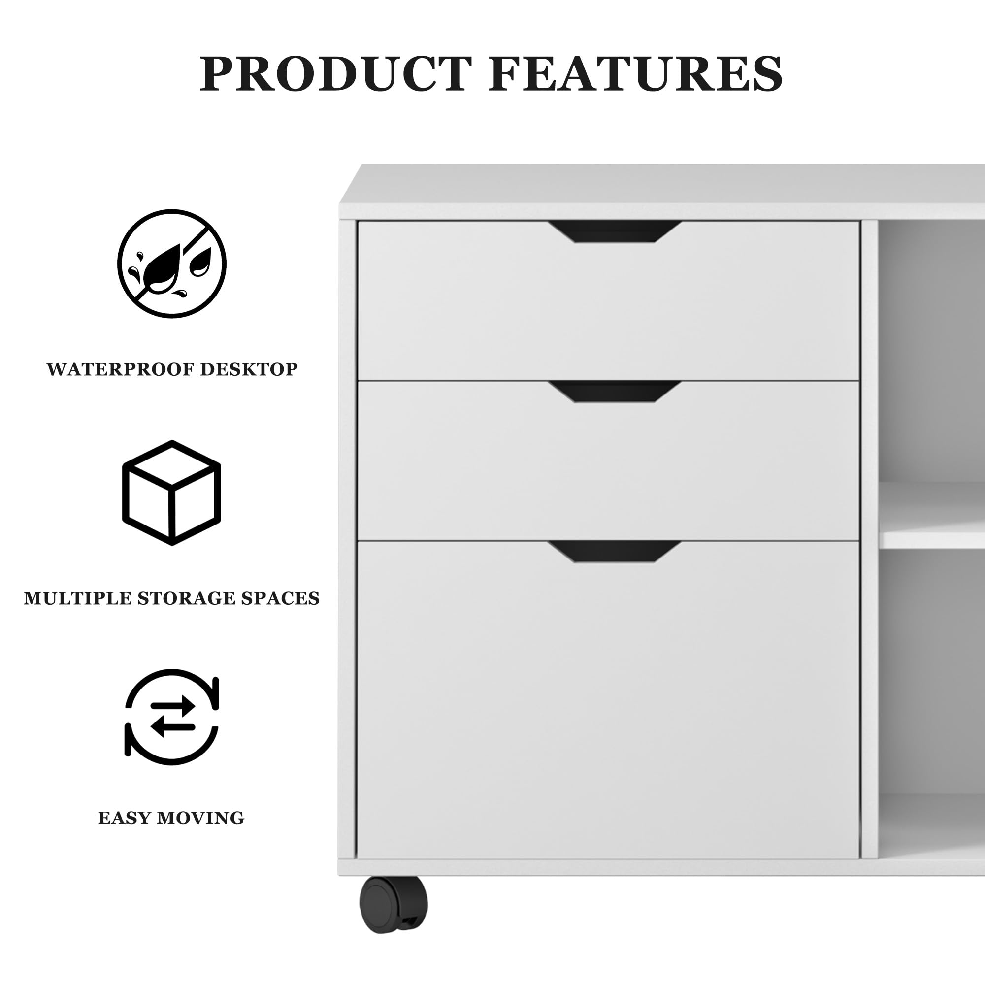 SogesHome Armadietto da ufficio, in legno, con 3 cassetti e 2 ripiani aperti per formato A4, legale, formato letter, 80 x 40 x 63 cm