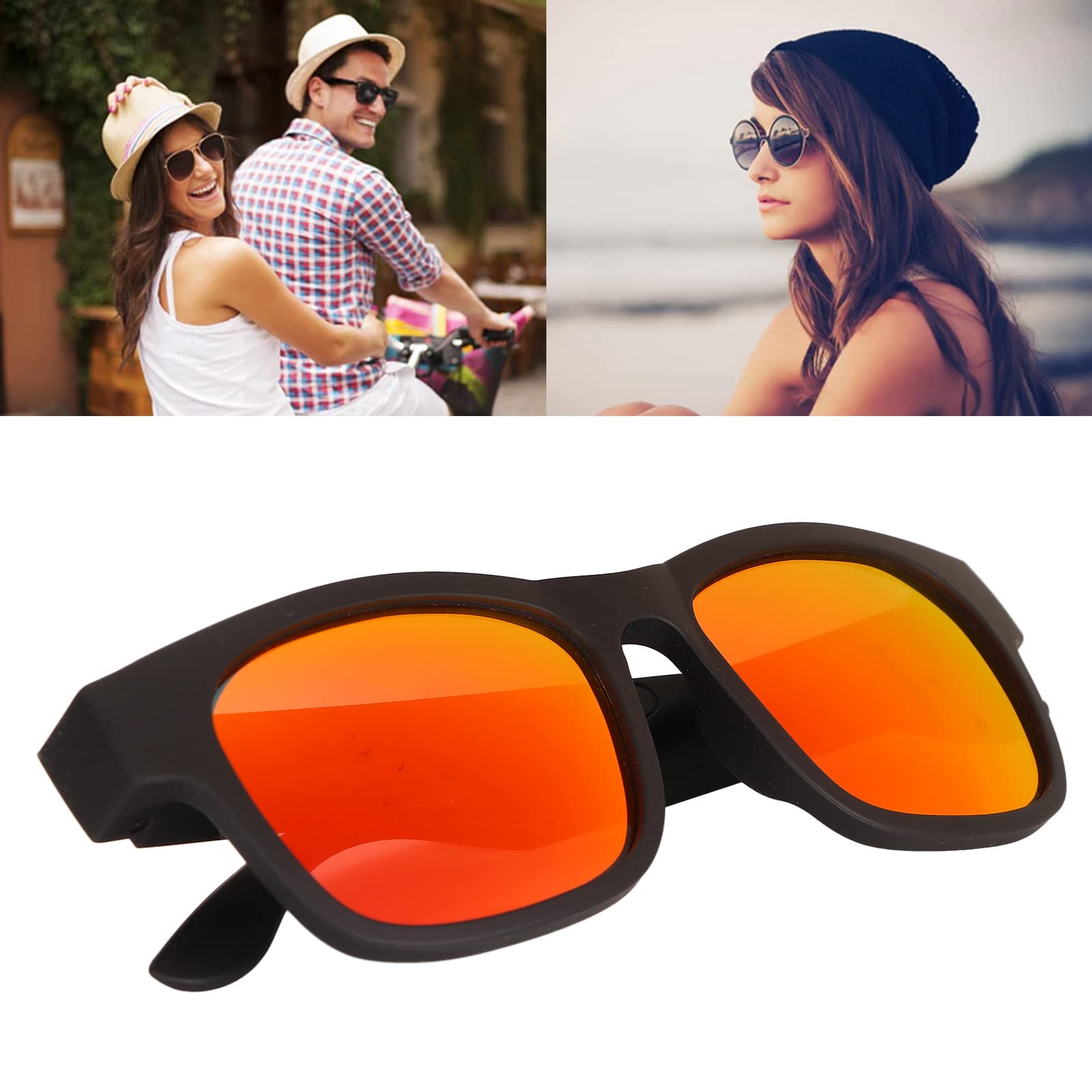 Sonnenbrille mit Kopfhörer, Intelligente Brille Zum Radfahren, Laufen, Geräuschunterdrückung (Gold blenden)