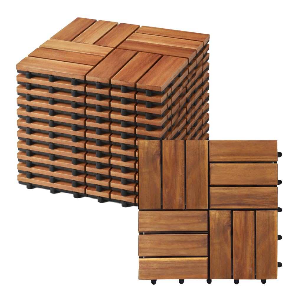 Ma Maison Set di Piastrelle in Legno di Acacia 30x30x2h cm - 12 Dogne Ciascuna, Pavimento Esterno, Giardino, Sistema a Incastro, per Terrazza, Patio, Resistente - Set da 12PZ - 1