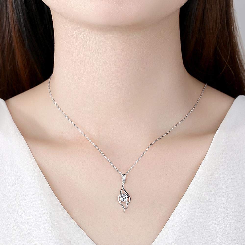 Collier Argent Sterling 925 Avec Pendentif Pierre Transparente
