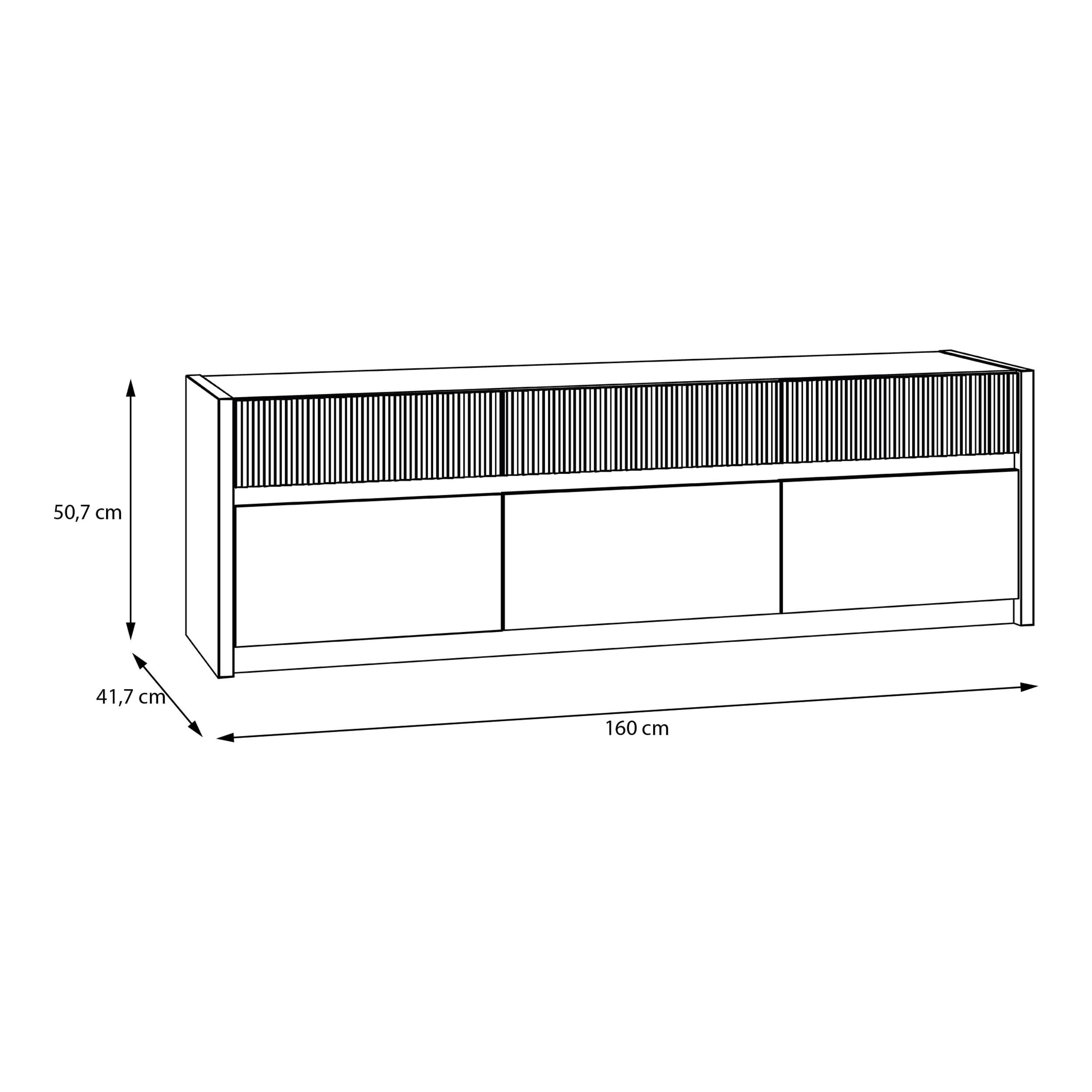 Forte Oak SQUERE TV-Schrank 160, Elegantes Lowboard mit 3 Schubladen und 3 Kippfächern, Holzwerkstoff, Mauvella Eiche Holzdekor, 160 cm breit x 50,7 cm hoch x 41,5 cm tief