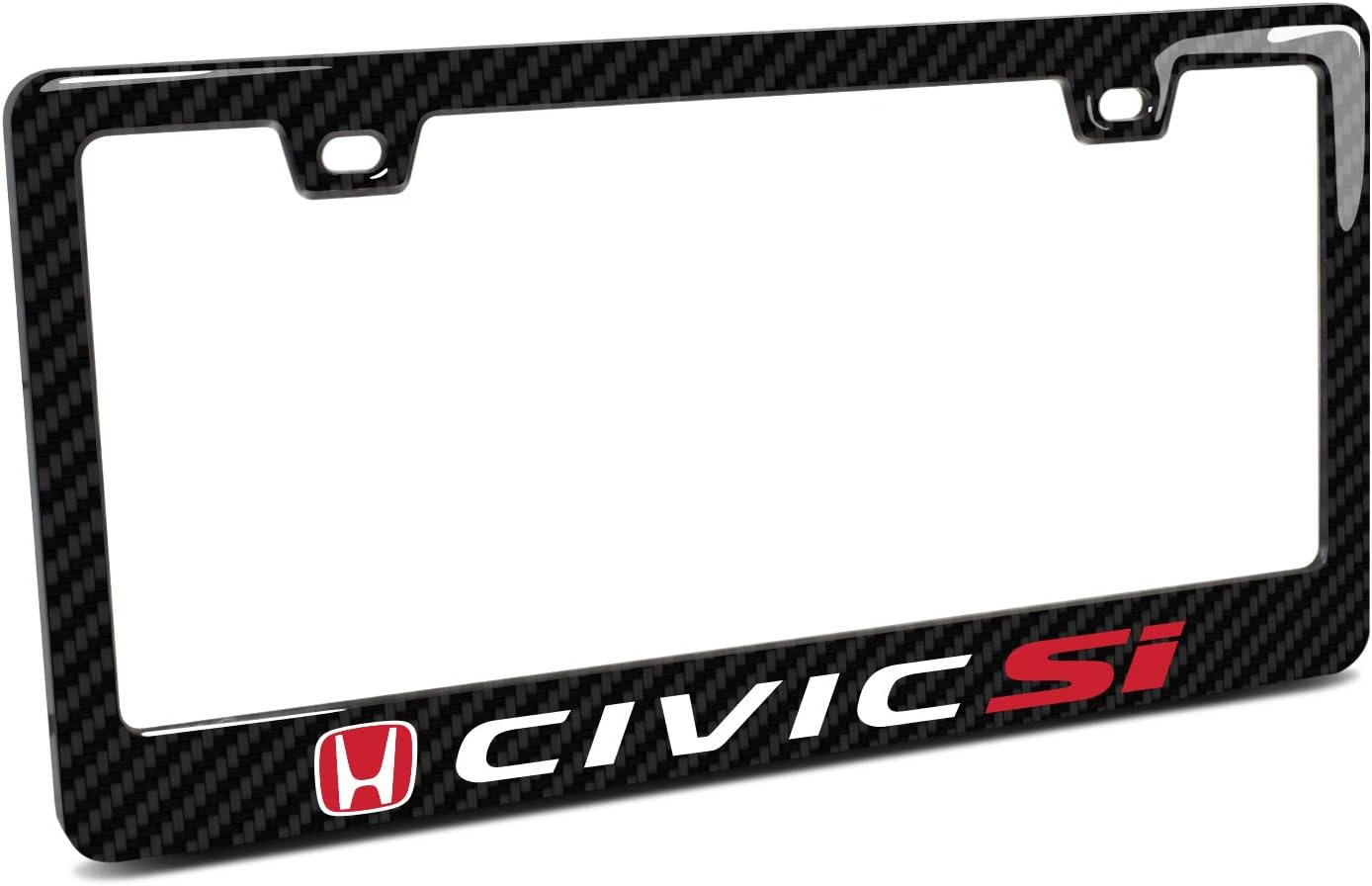 iPick Image for Honda Red Logo Civic Si Black Real Carbon Fiber ABS Plastic License Plate Frame