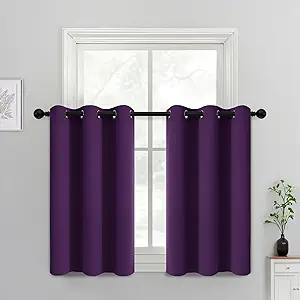 Yakamok Purple Blackout Curtains for Bedroom,Thermal Insulated Blackout Grommet Top Drapes Short Curtains for Living Room,38x36 Inch, 2 Panels