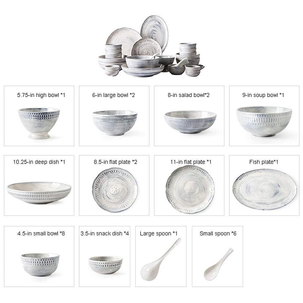 Ensembles de Vaisselle en céramique, Bol/Plat/cuillère, Ensemble de Vaisselle à Texture en Relief Baroque 3D, Ensemble de Vaisselle combiné en Porcelaine aux to(