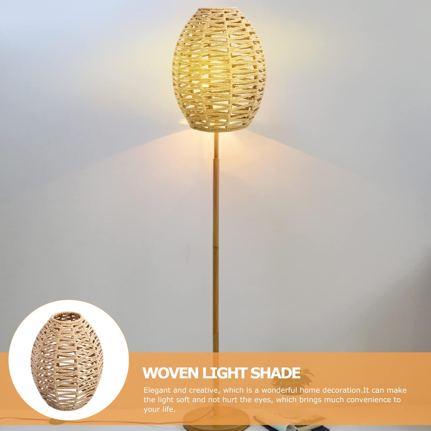 DOITOOL 1Pc Wicker Lamp Shade Woven Pendant Lampshade Imitation Rope Woven Light Shade Rattan Light Fixture Shade for Living Room Bedroom Ceiling (18 x 18 cm)