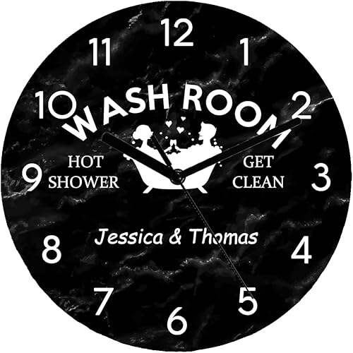 Relojes de escritorio para baño, reloj de pared redondo personalizado, fácil de leer, analógico, rústico, funciona con pilas, silencioso, sin