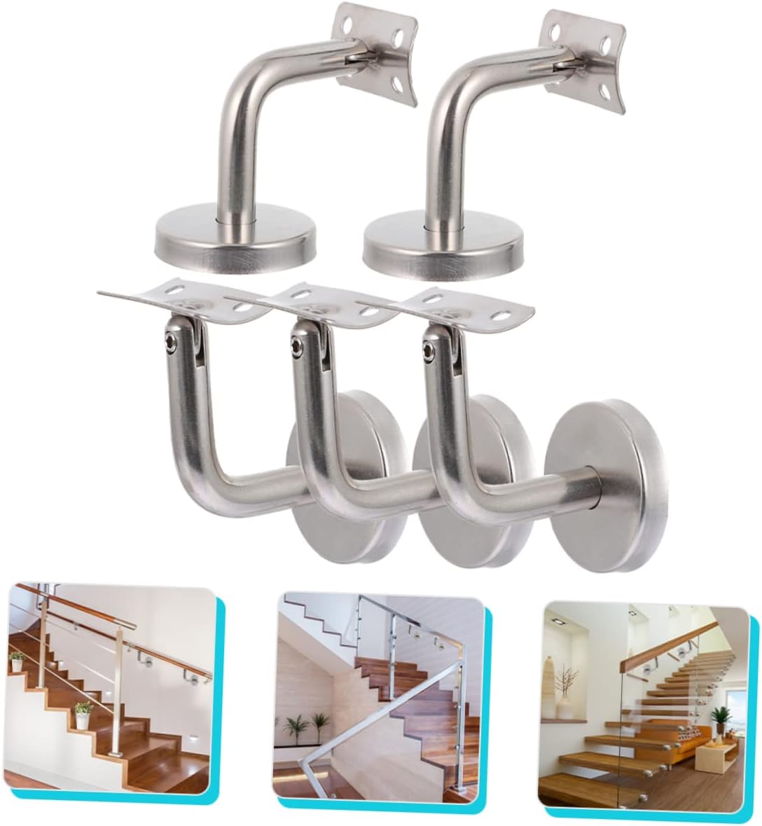 Uonlytech Stainless Steel Handrail Bracket 5pcs Adjustable Staircase Railing Support for Indoor Stairs Heavy Duty Wall-Mounted Handrail Holder for Safety