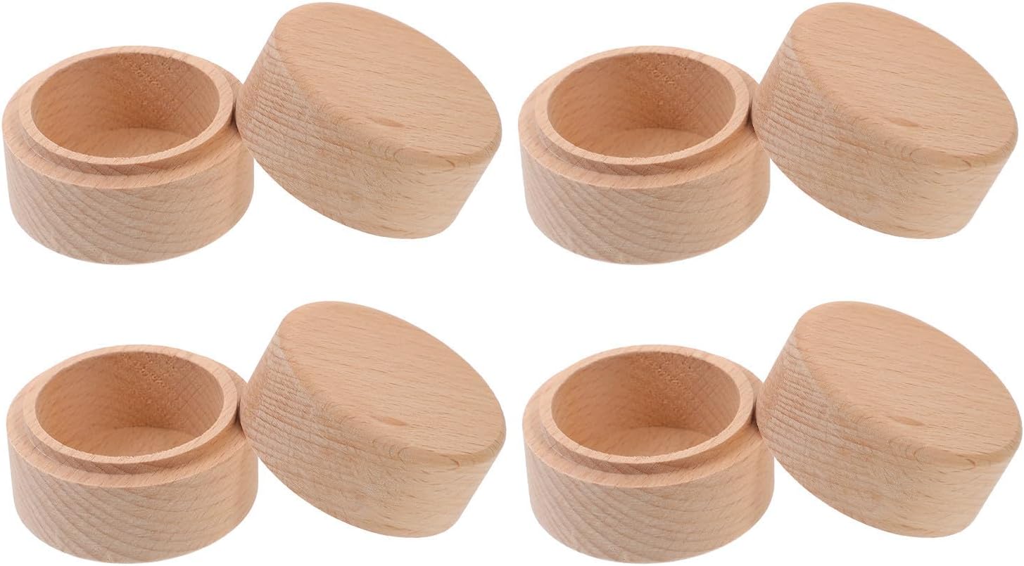 HOMSFOU 4pcs Wooden round Jewelry Keepsake Box for Rings and Keepsakes