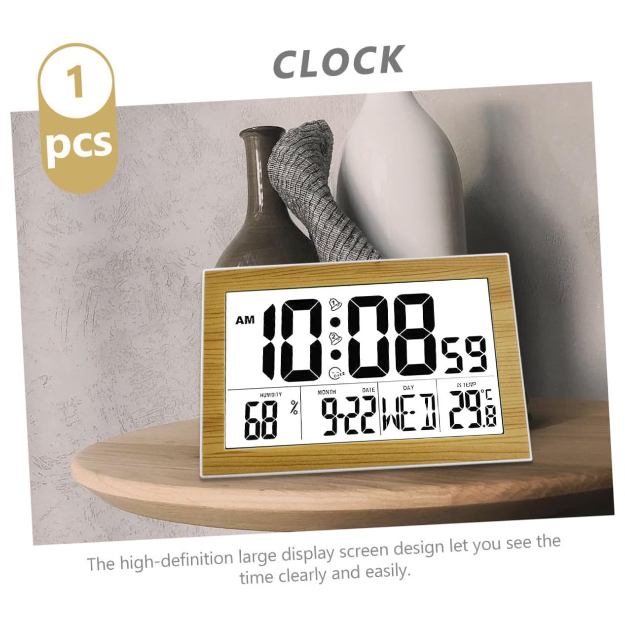 Orologio Digitale da Parete e Tavolo con Ampio Display e Calendario Silenzioso Batterie Design in Legno per Casa Ufficio e Scuola Facile da Montare e Leggere