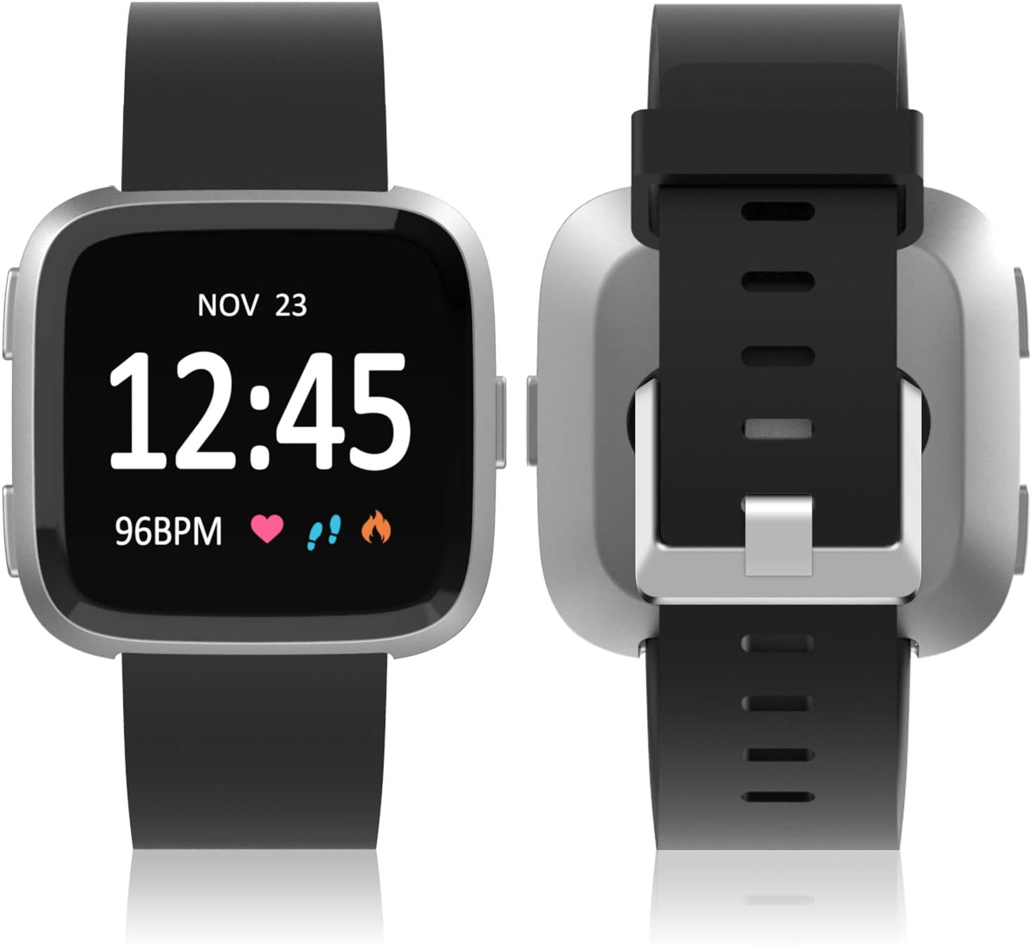 Sport Bands Compatible with Fitbit Versa 2 Band/Fitbit Versa/Versa Lite, Classic Soft Silicone Replacement Wristbands for Versa 2 Smart Watch Women Men Black Large : Electronics