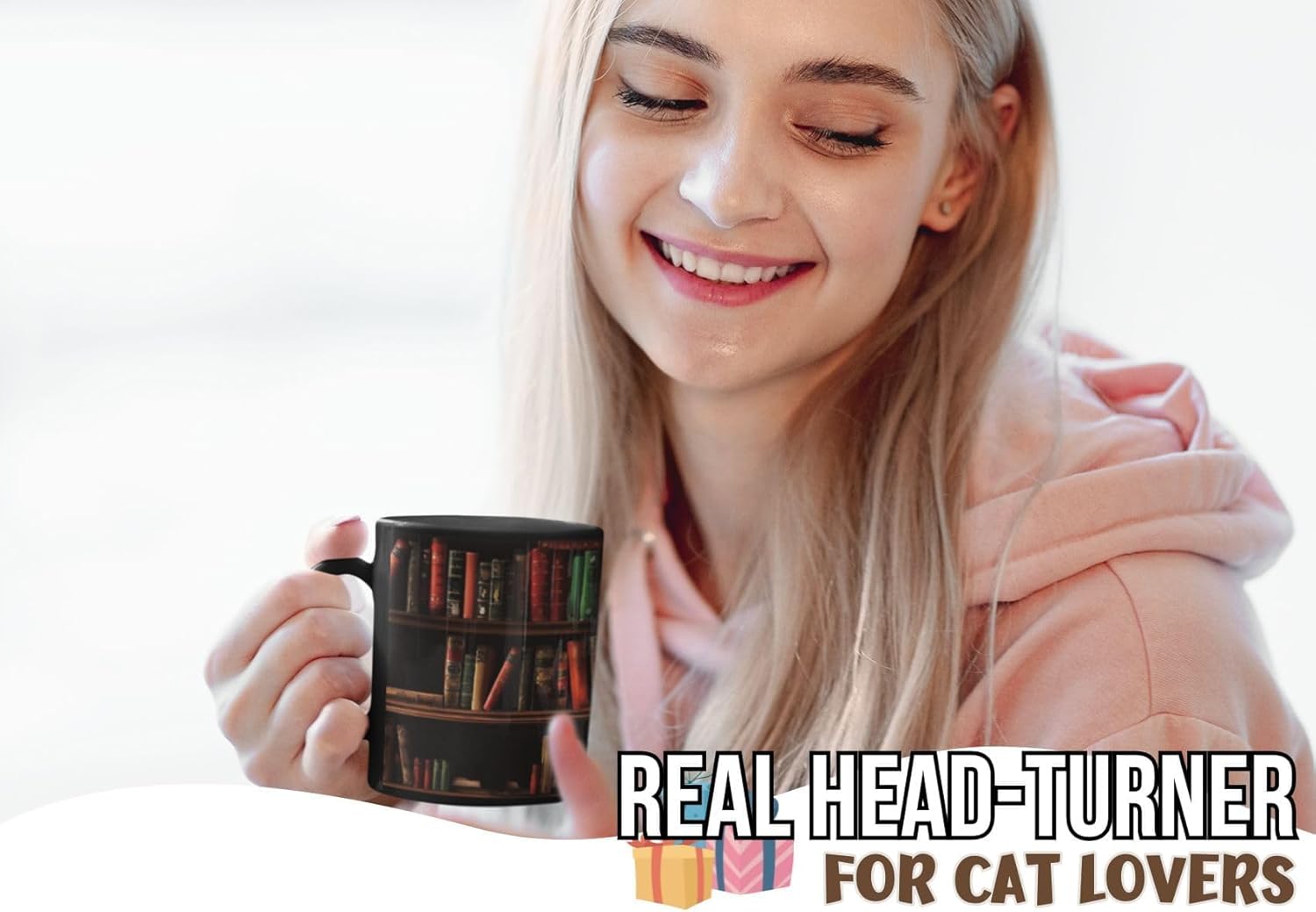 Onebttl Cat Gifts Coffee Mug, Heat Sensitive Magic Mug for Book Lovers, Friends on Birthday, Christmas, Funny Bookish gifts, 12oz - Image 5