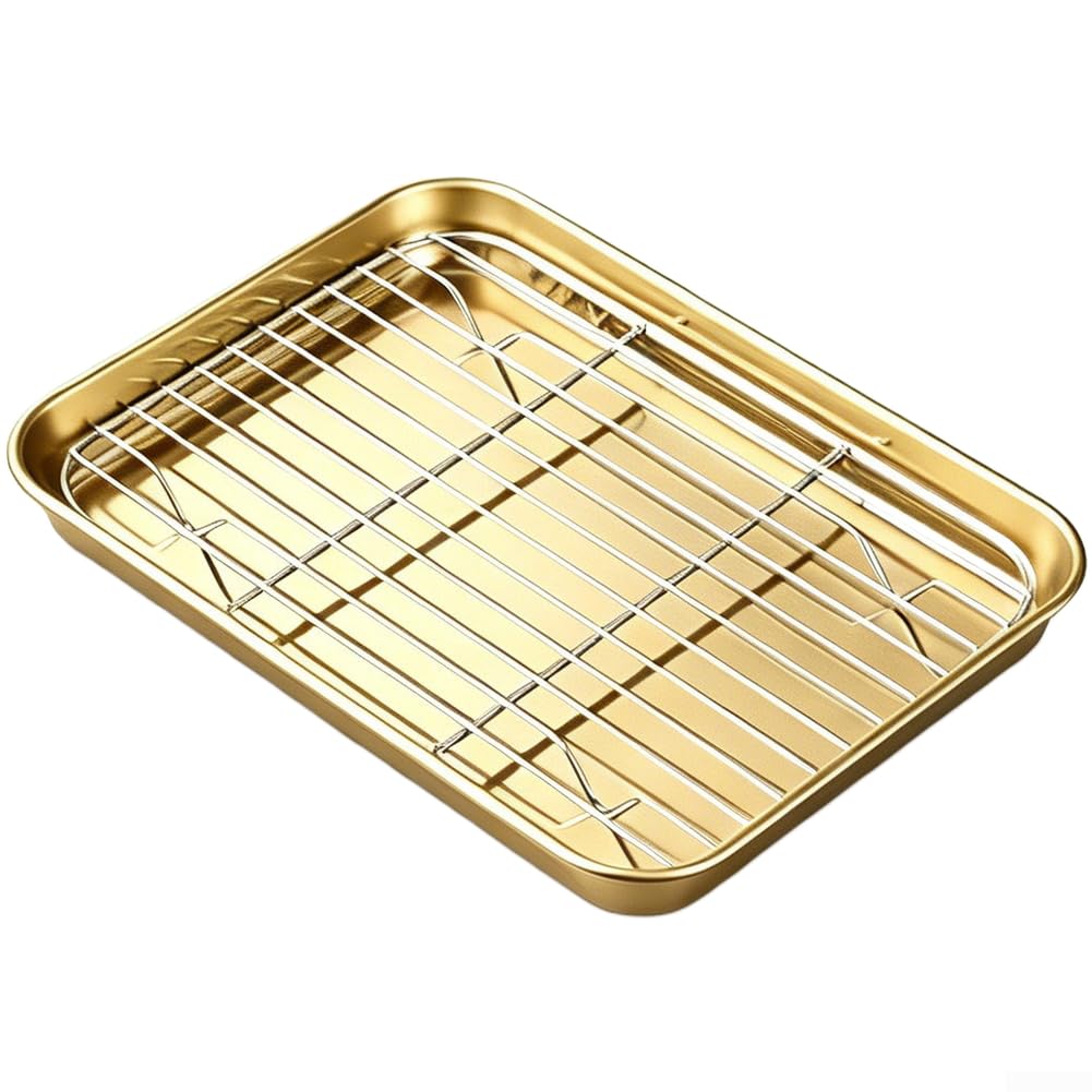 Vassoio Griglia Acciaio Oro con Sgrondo Olio 40x30cm Vassoio(40 * 30cm)