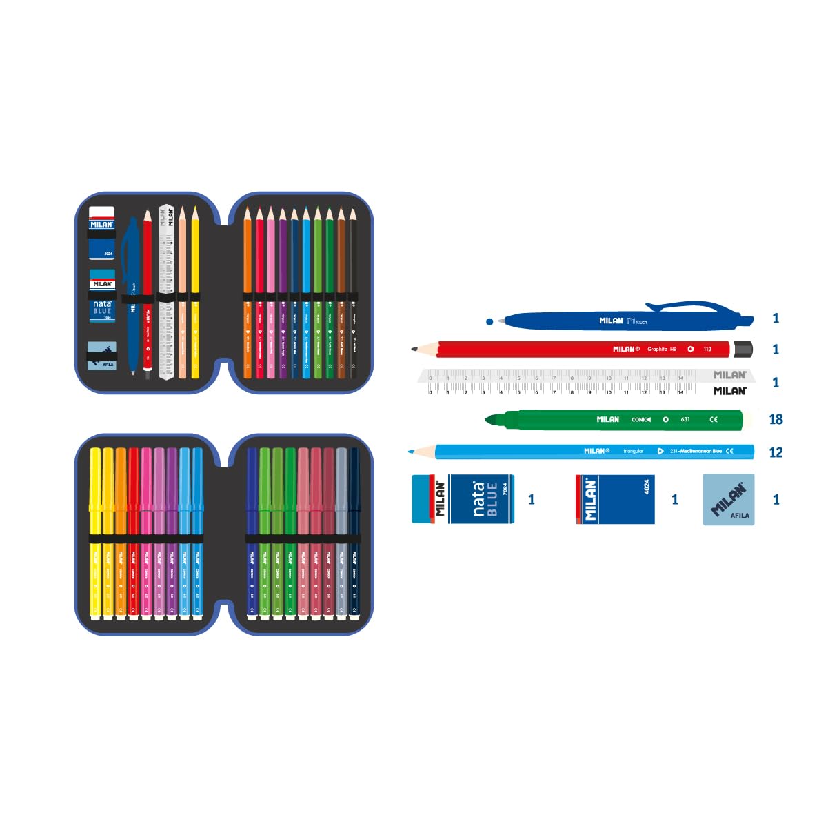 MILAN Blue Odyssey Special Series 2 Tier Pencil Case - Image 3