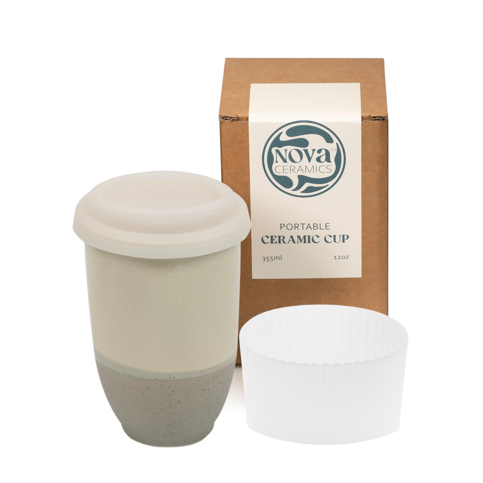 NOVA CERAMICS Travel Mug – Travel Mug – Reusable Coffee Cup Unique to Go Mug – Microwave & Dishwasher Safe Coffee White Tumbler - Gifts for Women Men Him Her – 12oz – Sea Mist — image 1