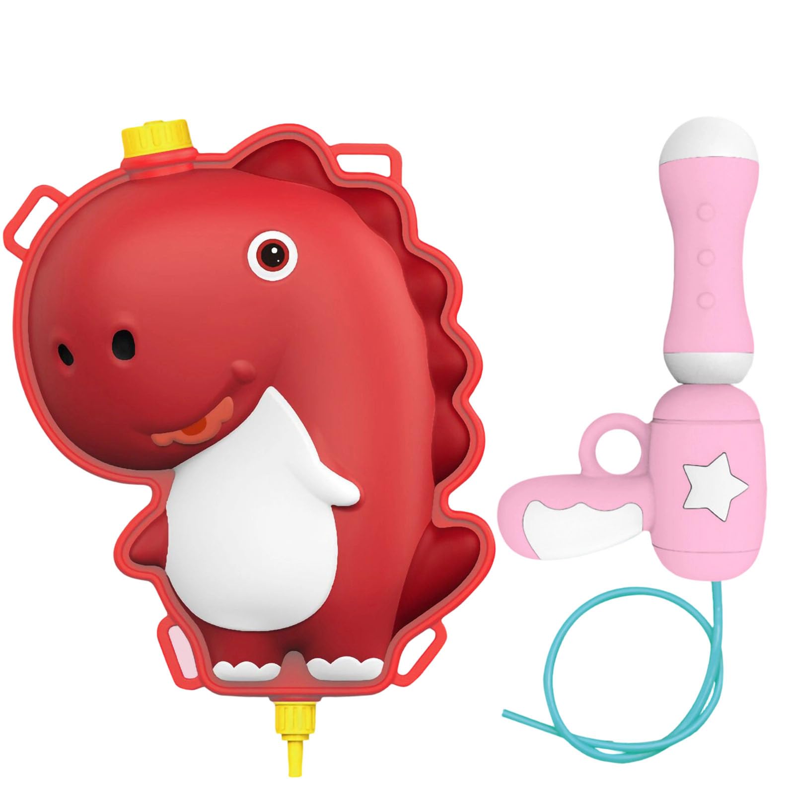 Ejoyous Backpack Water Gun, Large Capacity Water Shooter with Rubber Plug Inlet and Adjustable Straps, for Kids Outdoor Beach Party Play (Large red dinosaur backpack gun [2000 ml])