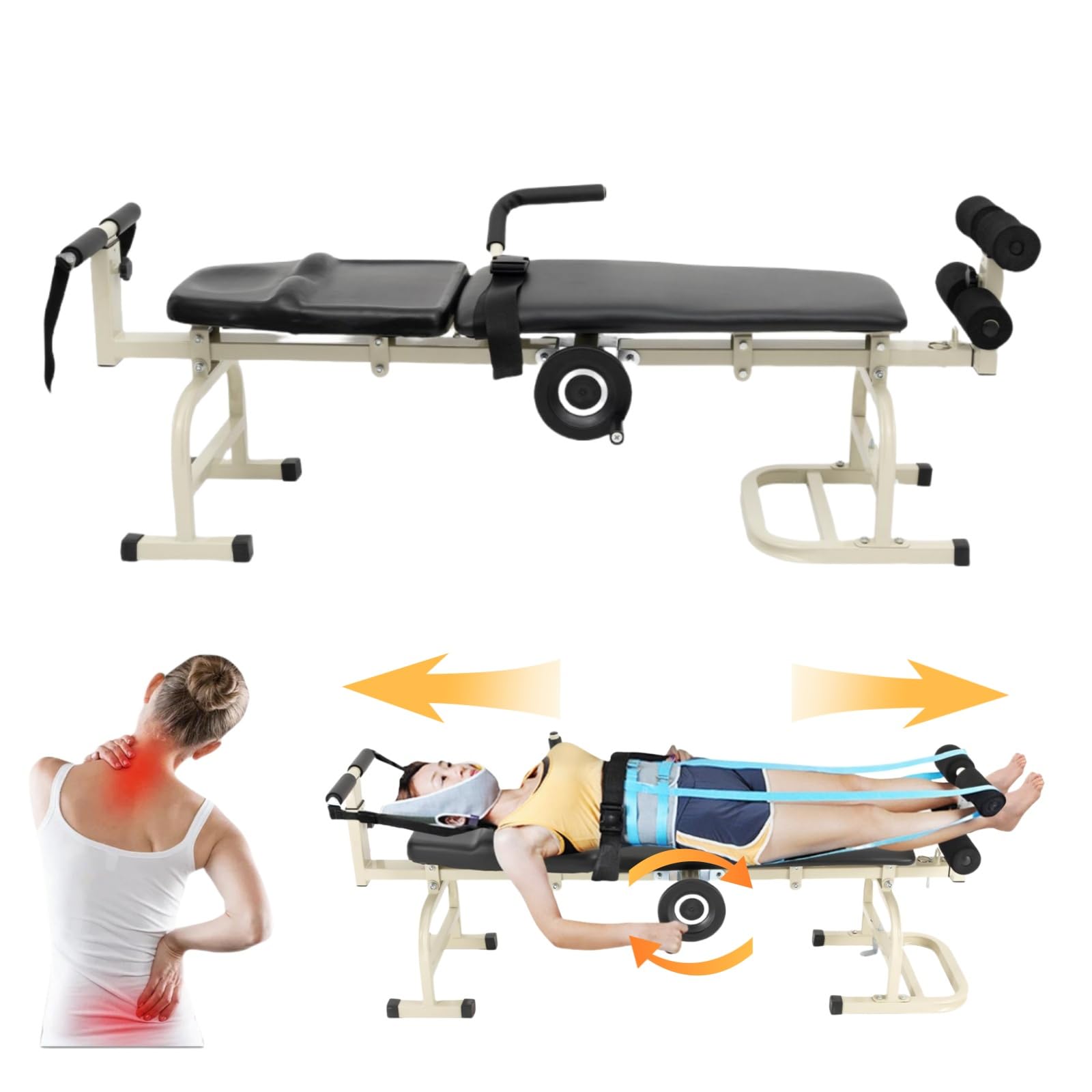 Cervical and Lumbar Traction Bed, Massage Traction Tables Back Stretch Bench Body Stretching Device for Lumbar Spine Cervical Discomfort Lumbar Disc Herniation