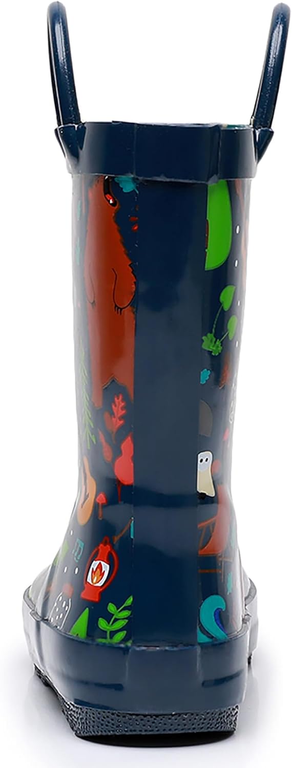 WTW Toddler and Kids Rain Boots with Easy-On Handles, Unisex-Child Waterproof Rubber Rain Boots in Fun Patterns for Girls and Boys (Toddler/Little Kid/Big Kid)