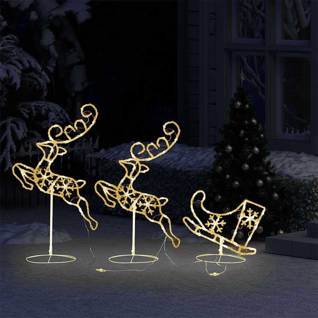 Acryl Weihnachts Deko Rentier mit Schlitten, 72 LED Warmweiß, 8 Leuchtmodi, Dekorative Weihnachtsbeleuchtung für Innen und Außen, 102.4 Zoll Set