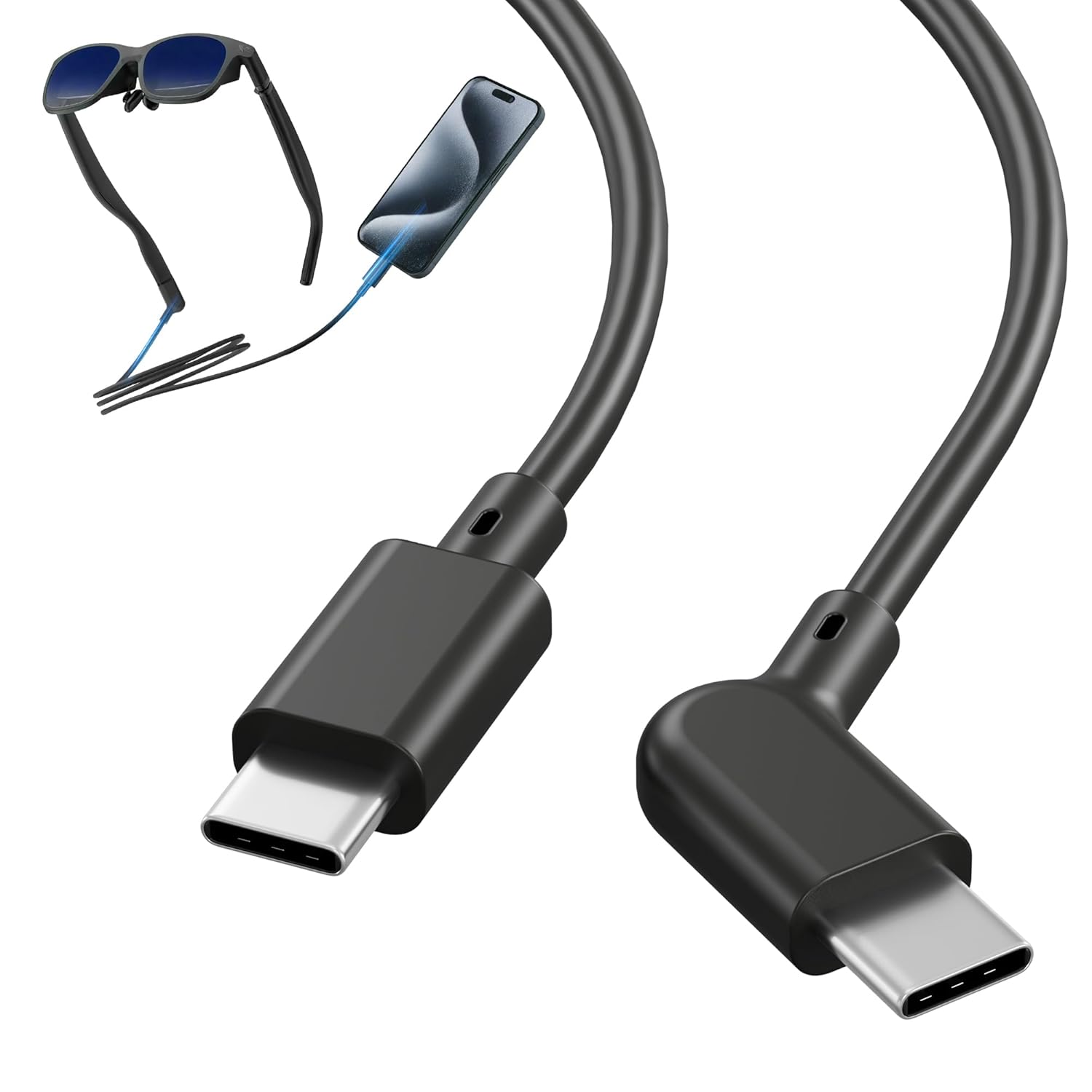 AR Smart Glasses USB-C Cable, 20Gbps USB 3.2 Gen2 Data & 60W Fast Charging – Compatible with XREAL Air/One, VITURE Pro XR, Rokid Max, RayNeo and More; 125° Ergonomic L-Shape Connector (6.6 FT（2M）)