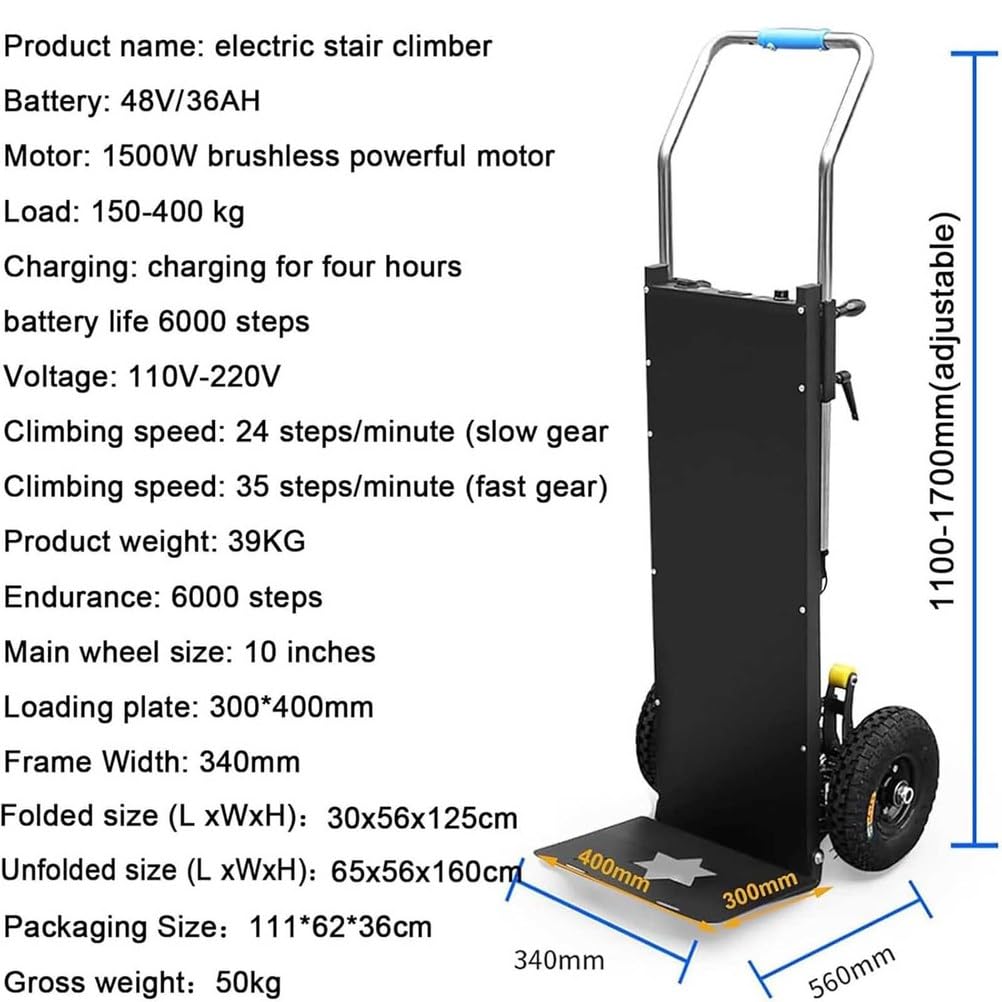 Carrello Saliscale Elettrico, Batteria Rimovibile, Motore Brushless, per Oggetti Pesanti, Carrello per Sacchi Oggetti Pesanti su E Giù Scale,001