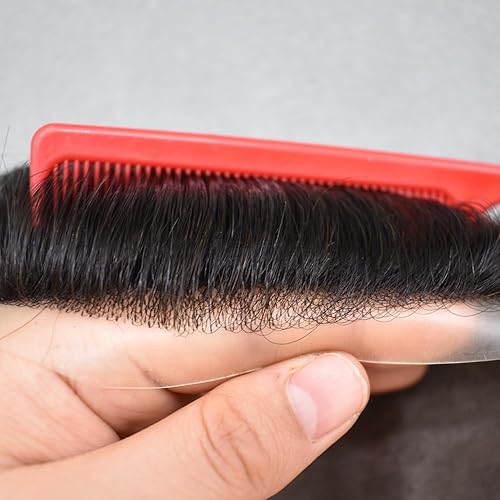 Miniatura 7 de Extensiones de cabello de encaje suizo para hombre, tupé, fácil de unir, piel de polietileno alrededor de los sistemas de cabello para hombre,