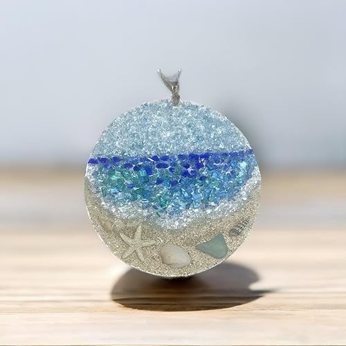 Atrapasoles de cristal de mar, adorno de playa con olas que se estrellan, adorno colgante en círculo acrílico, piezas de vidrio de mar, atrapador de