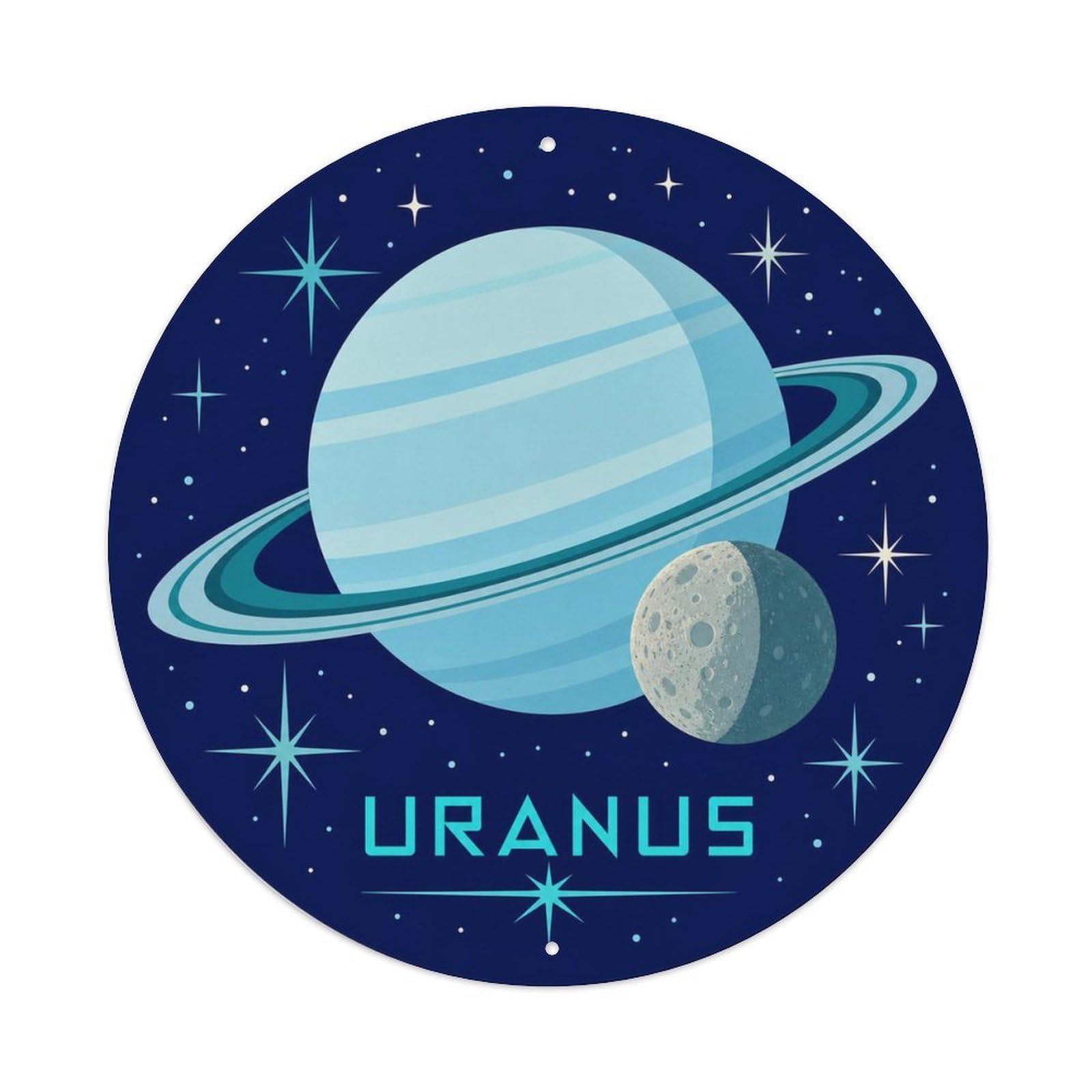 Space Exploration Universe Uranus Blue Planet Cosmos Metal Tin Sign Plaque Wall Decor for Cafe, Man Cave, Club Bar, Office, Home Garden Round Metal Poster 8x8Inch