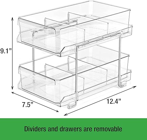 Miniatura 5 de OnDisplay Organizador de cajones de acrílico de lujo de 2 niveles para cosméticos, baño, despensa, nevera, con divisores, bandeja organizadora de