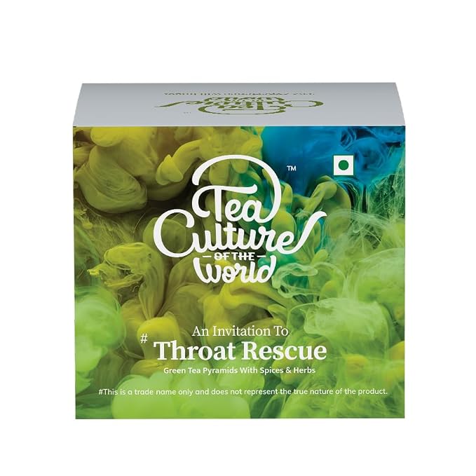 Tea Culture of The World Throat Rescue Tea | Green Tea With Indian Spices | Premium First Quality Green Teabags | Tea For Throat | Green Tea Leaves | Detox Teabags, 16 Count - 0.32 Gm