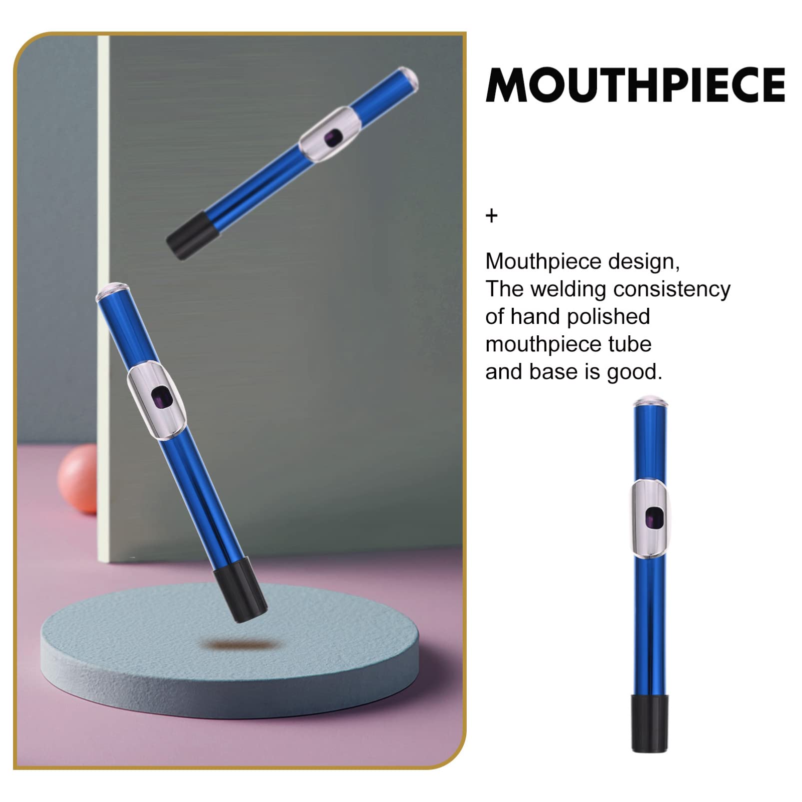GOOHOCHY Luster Flute Headjoint White Brass 16 Hole Blue Plastic Flute Parts Wind Instrument Accessory