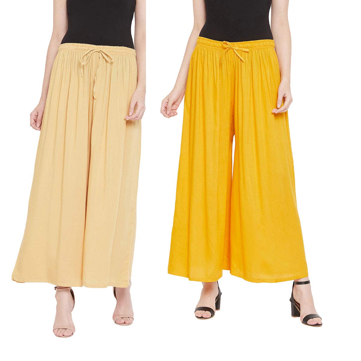 Castle Lifestyle Palazzo Combo For Women Flared Solid Pack of 2-Beige & Yellow