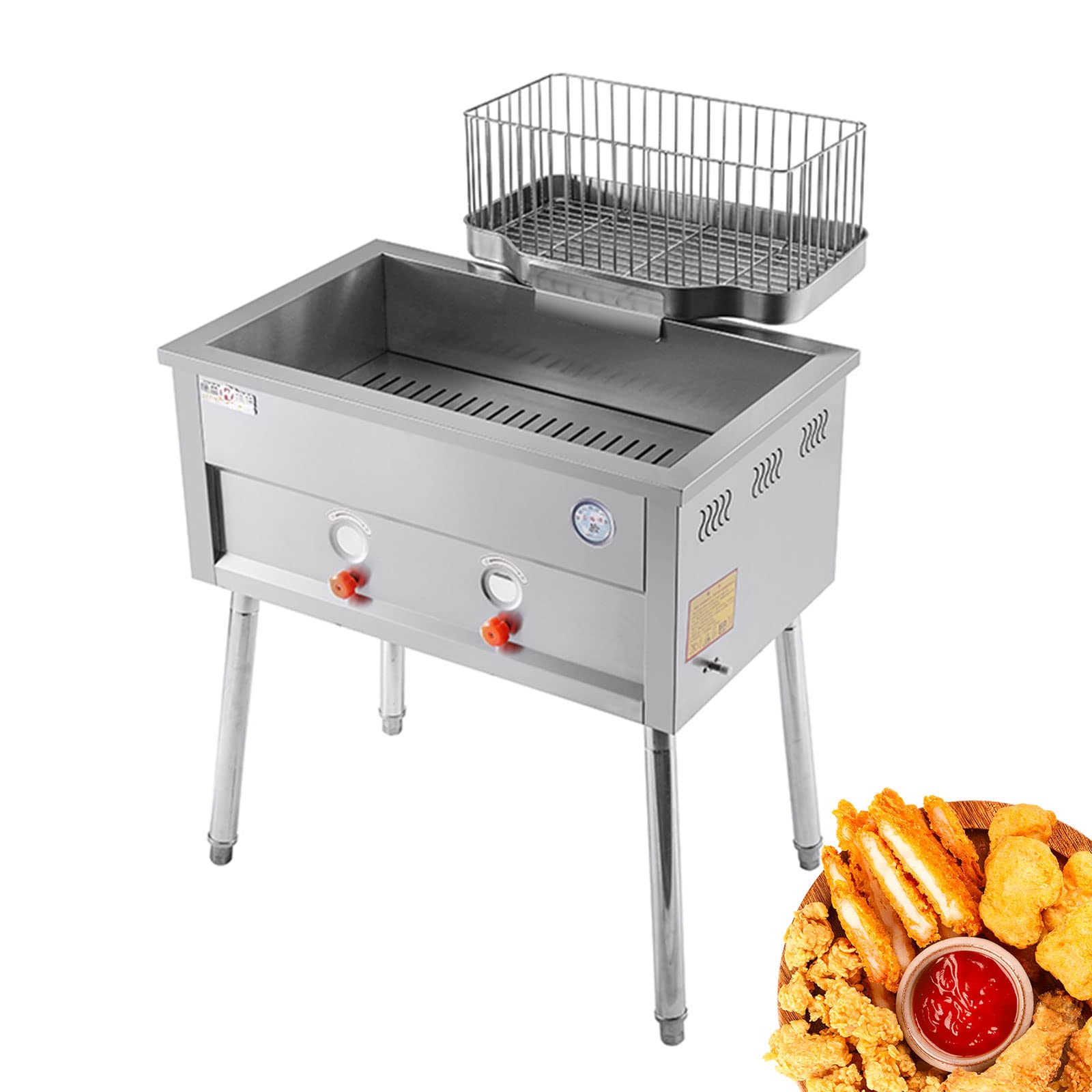 Freidora de gas comercial, freidora de restaurante de cocina independiente de acero inoxidable 23L, freidora de grasa profunda con cesta de drenaje extraíble, potencia de fuego ajustable, util