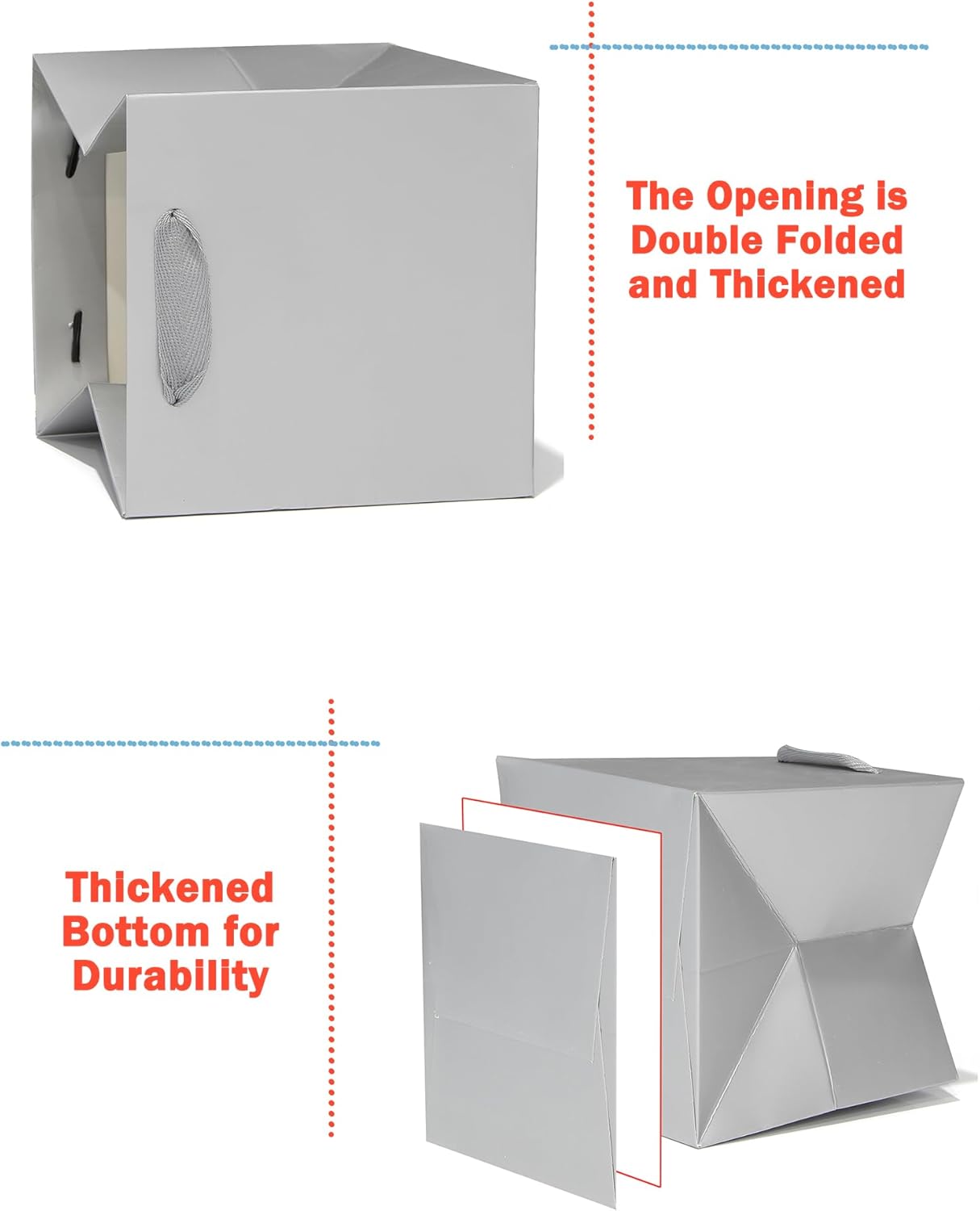 LFCXHTY 10 Pack Square Gift Bags with Tissue Paper Solid Small Silver Gift Bags with Handles for Party Favor Bag (8x8x8 In, Silver) - Image 3