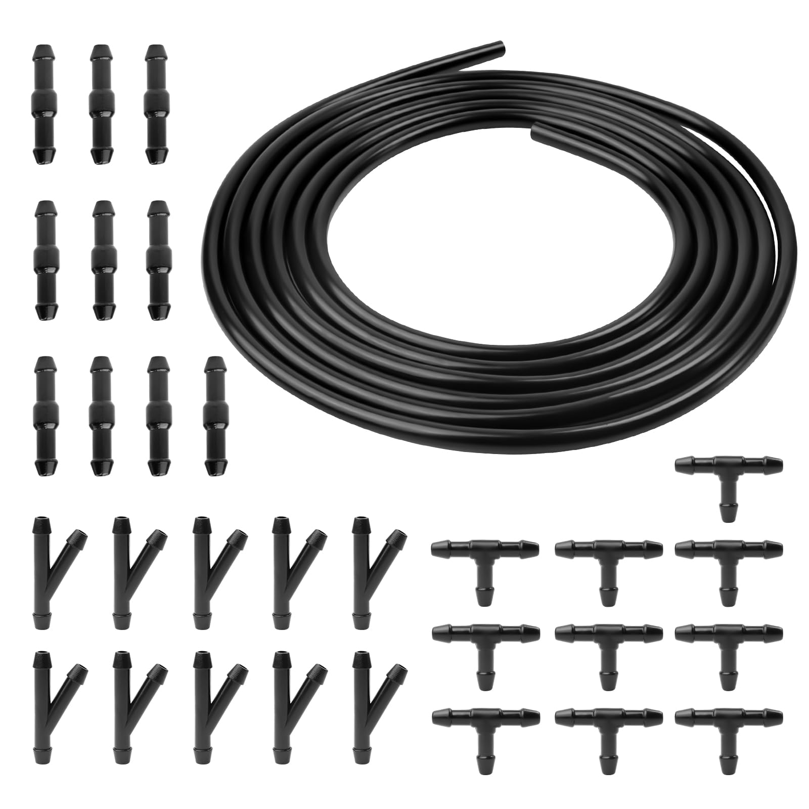 3m Scheibenwaschanlage Schlauch Kit mit 30 Stück Schlauchverbinder 4mm (Y I T-Typ), Wischwasserschlauch Reparaturset Universal Schlauch Für Scheibenwaschanlage Verbindung Auto-Wasserpumpe und Düse