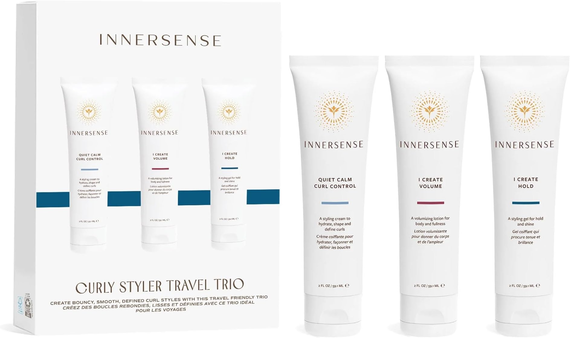 Organic Beauty - Curly Styler Travel Trio | Non-Toxic, Cruelty-Free Haircare (I Create Hold, I Create Volume, Quiet Calm Curl Control) PACKAGING MAY VARY