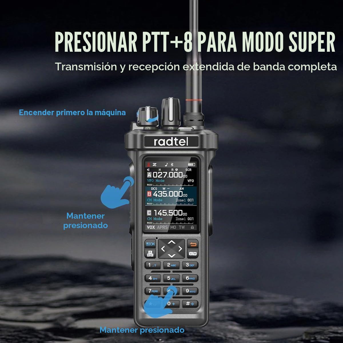Radioaficionado Radtel RT-950 Pro GPS/APRS, walkie-Talkie portátil de Largo Alcance de 10 W, programación por aplicación Bluetooth (con Cable de programación y batería Adicional)