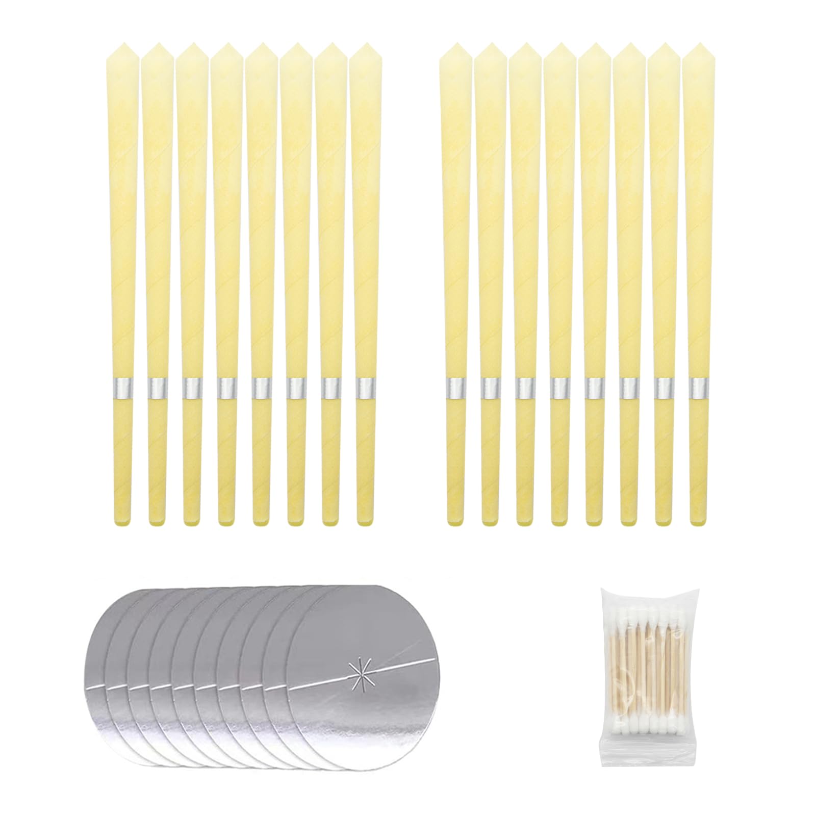 20 Pezzi Candele Orecchie Cerume, Beige 20 Pz Coni Orecchie Cerume con 10 Dischi Protettivi e 20 Tampone di Cotone, Candele per Orecchie Detergenti Naturali in Cera di Stoffa