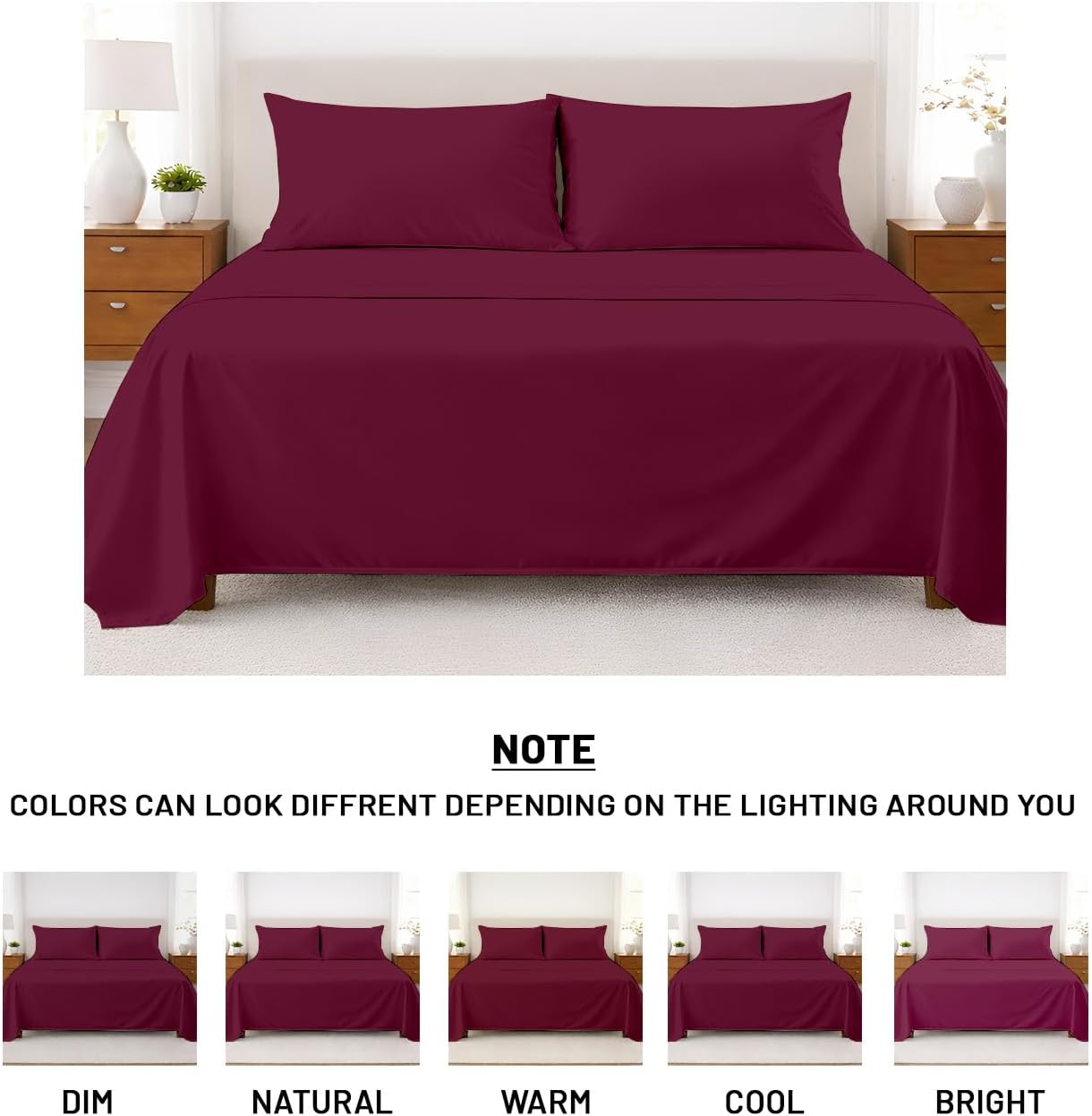 SGI bedding 1000 Thread Count Sheet Set Queen - 100% Egyptian Cotton Sheets – 16" Luxury Deep Pocket Bedding - Soft, Breathable & Premium - Hotel Sheets -Burgundy - Image 6