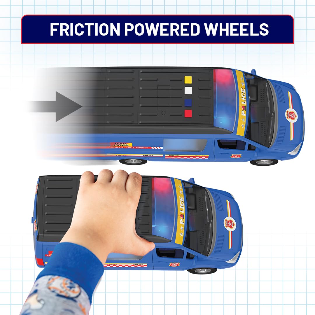 Mirana India Police - Big Toy Van for Kids - Multiple Emergency Sirens - 4 Preloaded Baby Rhymes - Friction Powered Wheels - Detailed Cab Area - Best Cop Car for Boys & Girls (Police Van) 3