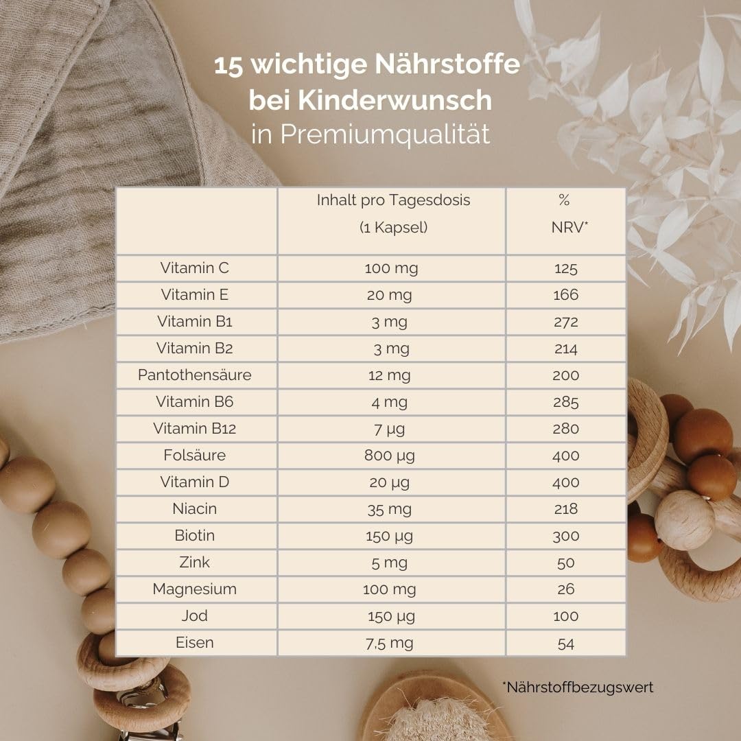 Fertilovit F | vegane Vitamine und Mineralien bei Kinderwunsch | Rundumversorgung mit hochdosierter (800 µg) Folsäure | 90 Kapseln für 90 Tage