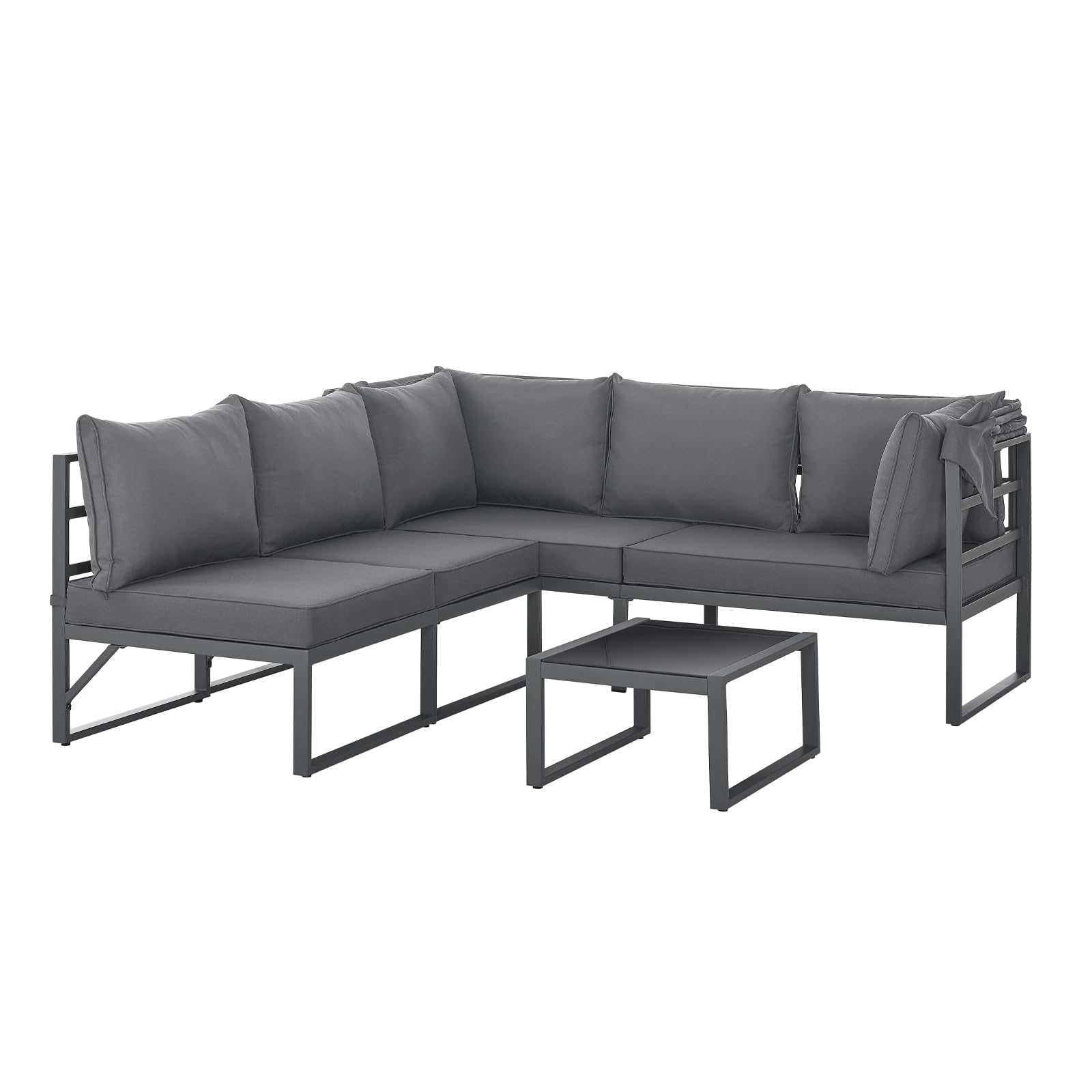 SVITA Maui Gartenmöbel-Lounge-Set mit Dach Outdoor-Sofa Strandkorb-Sonneninsel Stahl Grau