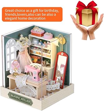 DIY Miniature Dollhouse Kit with Furniture, 1:24 Scale Creative Room Mini Wooden Doll House Plus Dust Proof for Kids Teens Adults (Beatific Atelier)