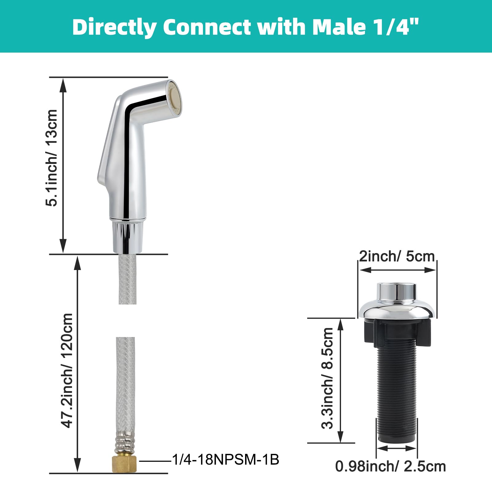 Universal Kitchen Sink Spray Attachment/Hose/Holder Set, Kitchen Side