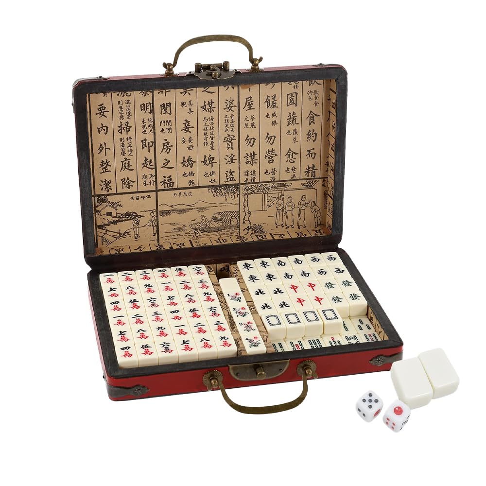Sarini Mini Chinese Majong Set, Solid Structure Easy To Read Mah Jongg Game, Complete Majong Game Sets for Travel Party Family Game