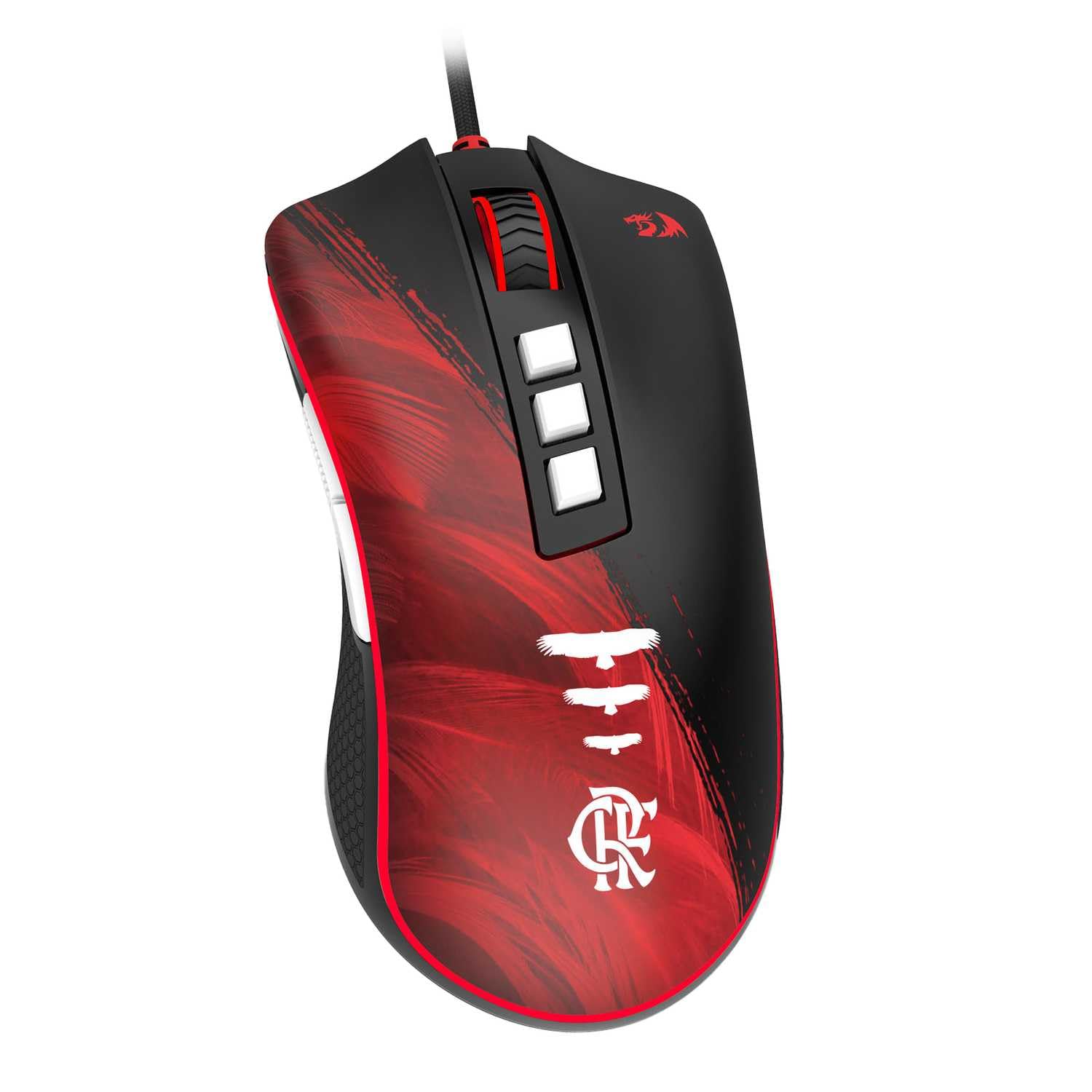 Mouse Gamer Redragon Flamengo Attack Preto e Vermelho LED Vermelho PMW3327 12400 DPI