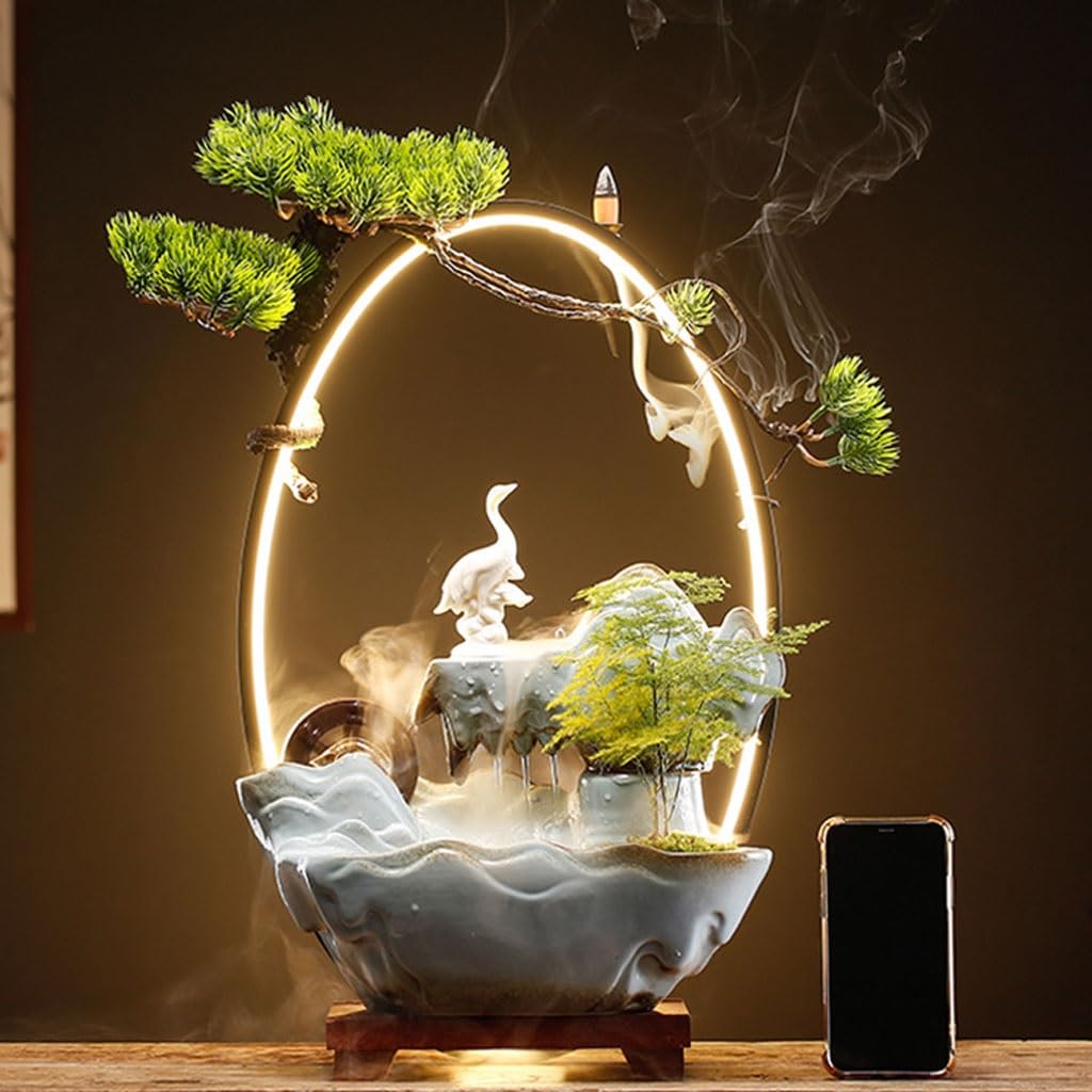 Fuente Decorativa de jardín, Fuente de Agua con Cascada, de cerámica, Feng Shui Zen, decoración para salón, Dormitorio, Oficina