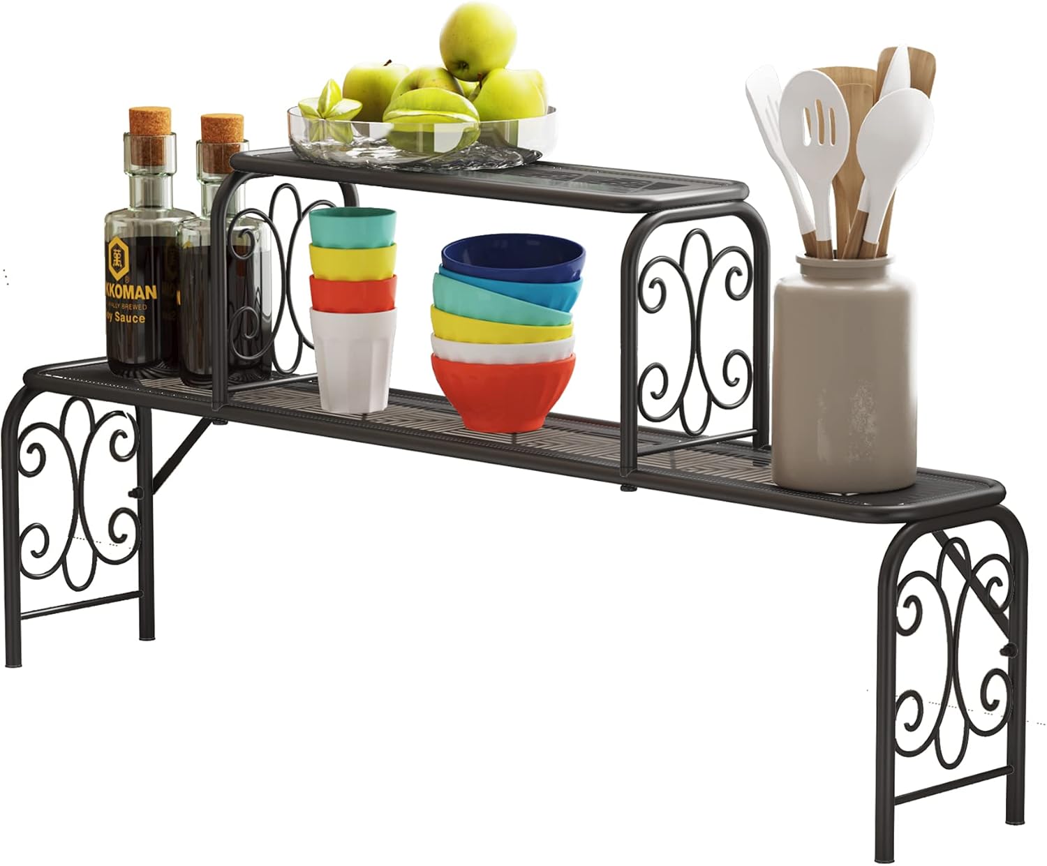 HOMEFORT Scroll Over The Sink Shelf Kitchen, Metal 2-Tier Storage Rack for Kitchen Accessories, Multi-Purpose Shelf for Top of Sink,36.02" W x6.10 D x15.74 H